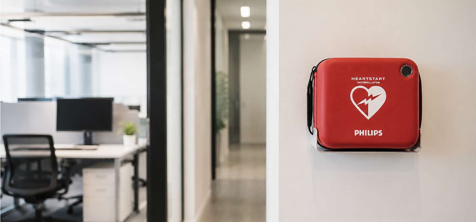 Απινιδωτής Philips HeartStart εγκατεστημένος σε επαγγελματικό χώρο